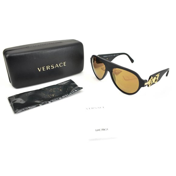 VERSACE: Matte Black, "Medusa" Logo Mirrored, Polarized Sunglasses (po) - Picture 2 of 11